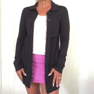 LINQ LOS ANGELES BLACK KNIT COTTON BLEND CARDIGAN XS